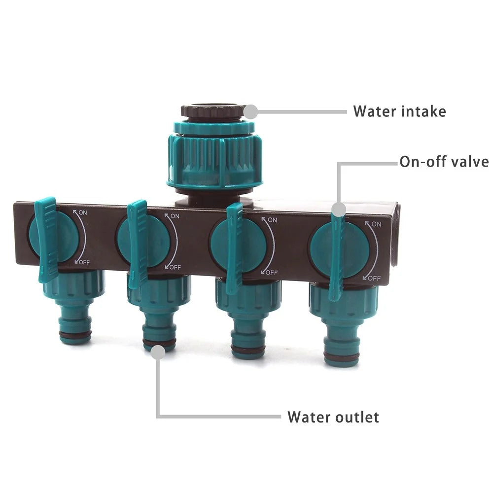 4 Way Hose Splitter 1-In-4-Out Hose Faucet Manifold Garden Hose Adapter Connector - 3