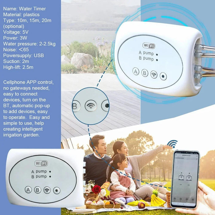 Dual-Pump Remote Water Timer Potted Plant Smart WiFi Watering Device with 20m Water Pipe+30 Emitters - 7