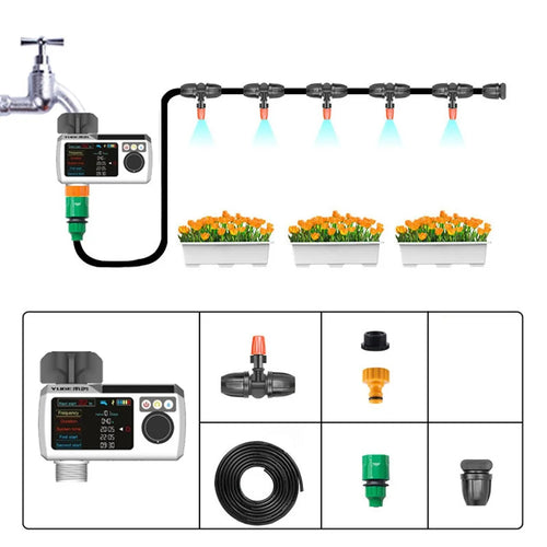 YLIGE Solar Powered Water Irrigation Timer with 10m Hose Automatic Watering Controller, European Standard - 1