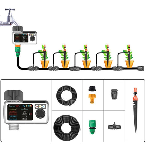 YLIGE Solar Powered Water Irrigation Timer Automatic Watering Controller with Tee Coupler + Hose Kit, European Standard - 1