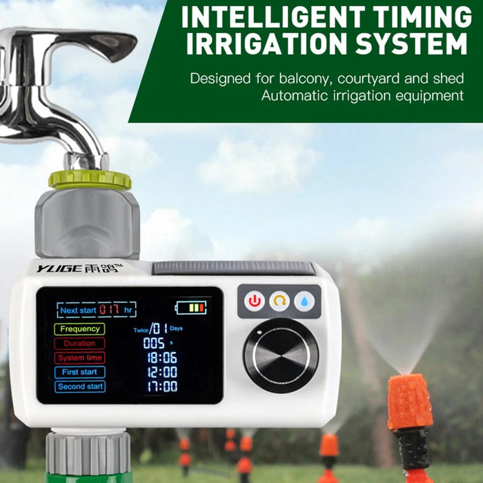 YLIGE Solar Powered Water Irrigation Timer Automatic Watering Controller with Tee Coupler + Hose Kit, European Standard - 2