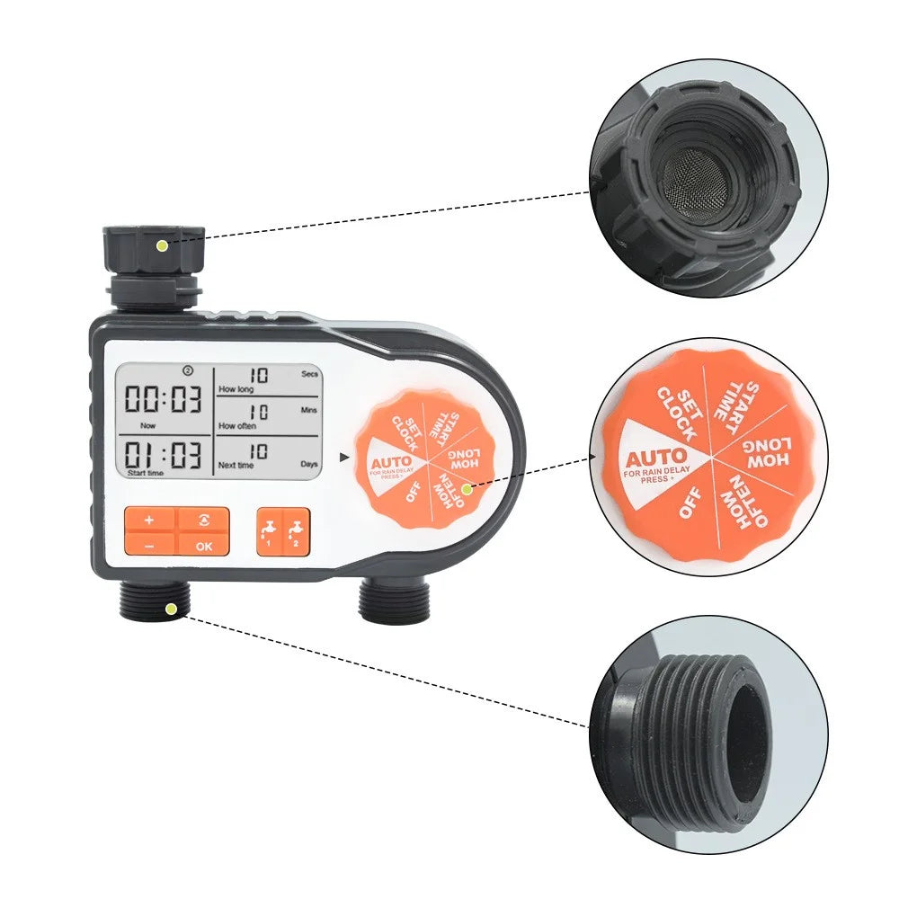 6812 Dual Channel Irrigation Timer Automatic Watering Controller, European Standard - 6