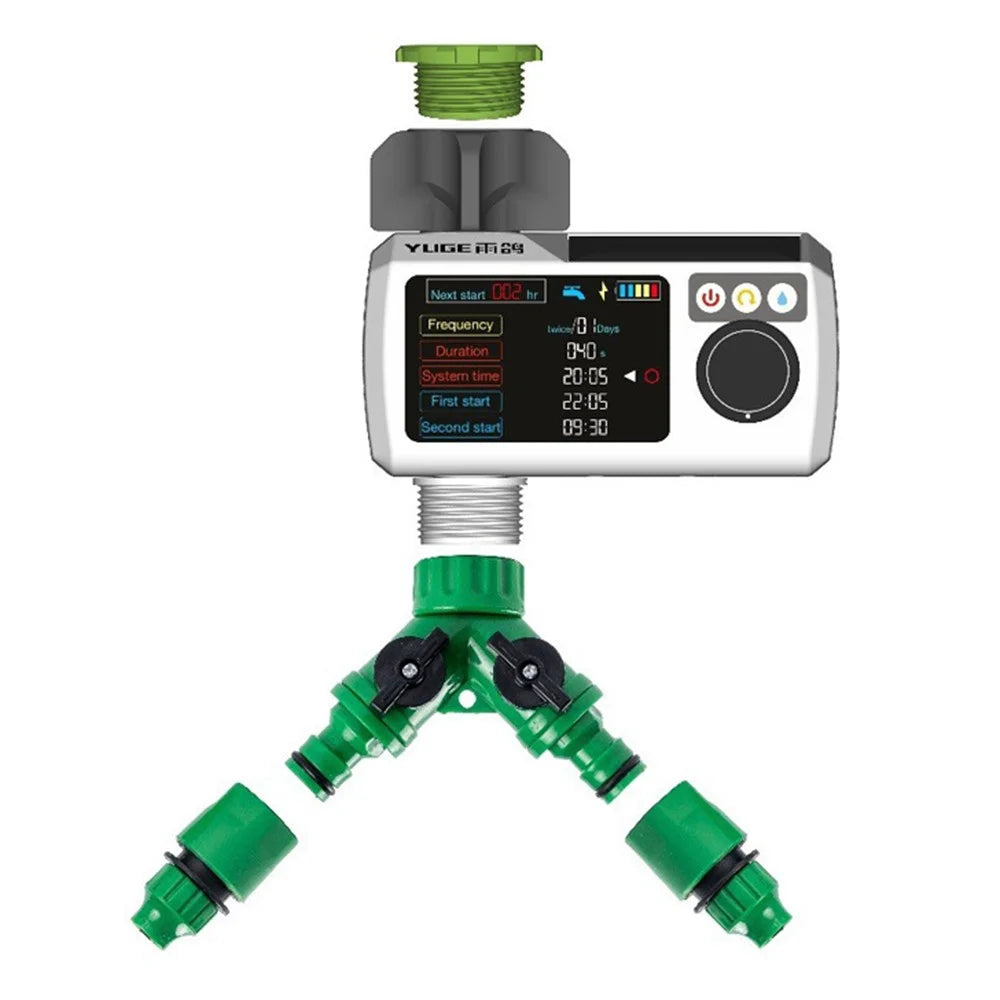 YUGE Dual-Head Connector Solar Automatic Irrigation Watering Timer for European Standard Hose - 1