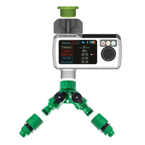 YUGE Dual-Head Connector Solar Automatic Irrigation Watering Timer for European Standard Hose - 1