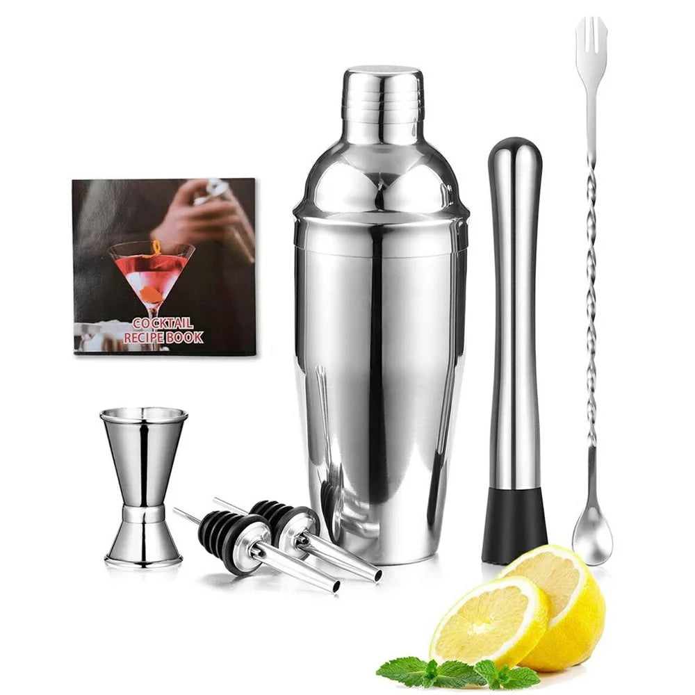7Pcs Cocktail Shaker Set 25oz Stainless Steel Bar Bartender Jigger Muddler Bar Spoon Pourers Recipe Book Tools Kit - 1