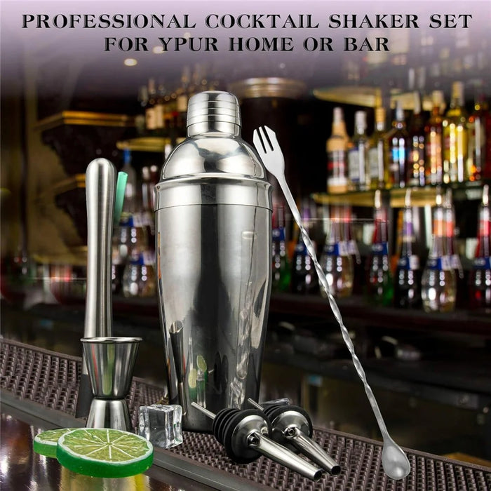 7Pcs Cocktail Shaker Set 25oz Stainless Steel Bar Bartender Jigger Muddler Bar Spoon Pourers Recipe Book Tools Kit - 2