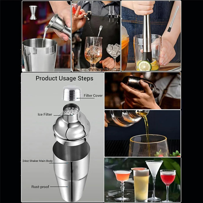 7Pcs Cocktail Shaker Set 25oz Stainless Steel Bar Bartender Jigger Muddler Bar Spoon Pourers Recipe Book Tools Kit - 6