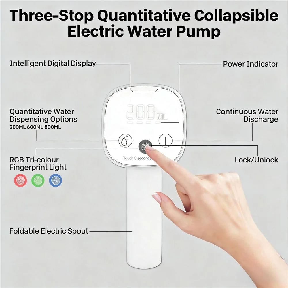 AP127T Automatic Folding Electric Water Pump 1200mAh Cordless Dispenser 3 Modes Water Pump for 5-18.9L Bottles - Black - 4