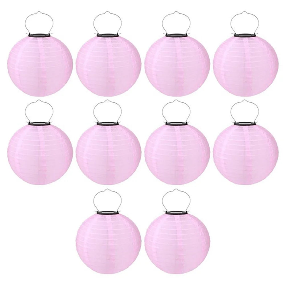 DN-003 10Pcs 30cm / 12 Inch IP55 Waterproof Outdoor Solar Light Garden Hanging Lantern - Pink - 1