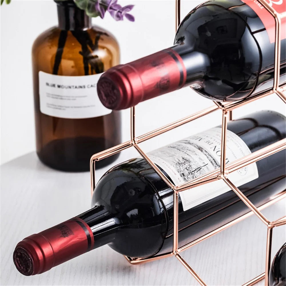 002B026 6-Bottle Wine Holder Rack Honeycomb-Shaped Wine Bottle Display for Home, Office - 3