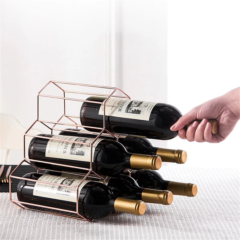 002B026 6-Bottle Wine Holder Rack Honeycomb-Shaped Wine Bottle Display for Home, Office - 4