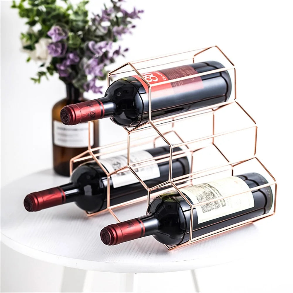 002B026 6-Bottle Wine Holder Rack Honeycomb-Shaped Wine Bottle Display for Home, Office - 5