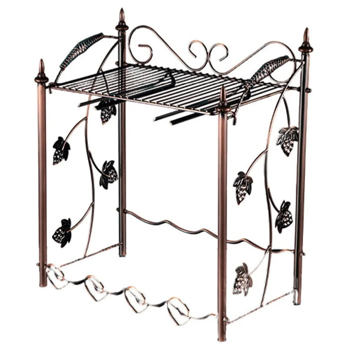 002A021 Tabletop Iron Wine Holder 2-Tiers Wine Storage Rack for 4 Bottles+4 Glasses - 1