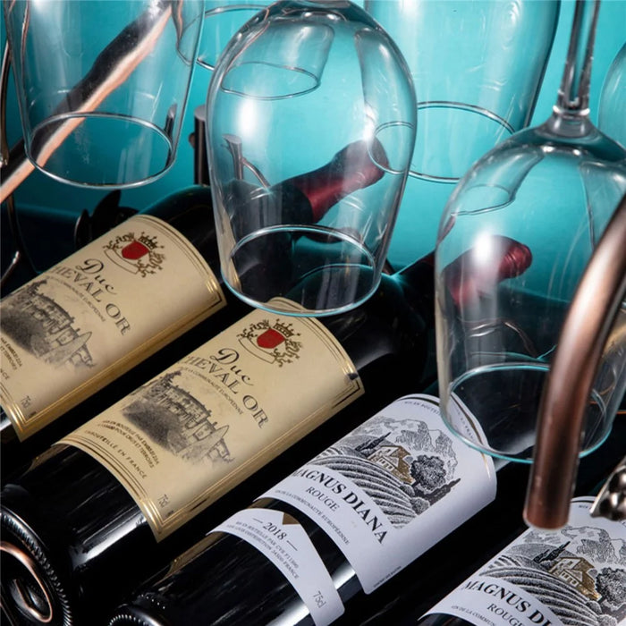 002A021 Tabletop Iron Wine Holder 2-Tiers Wine Storage Rack for 4 Bottles+4 Glasses - 4
