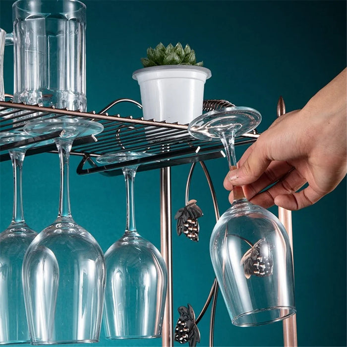 002A021 Tabletop Iron Wine Holder 2-Tiers Wine Storage Rack for 4 Bottles+4 Glasses - 6