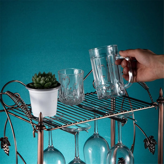002A021 Tabletop Iron Wine Holder 2-Tiers Wine Storage Rack for 4 Bottles+4 Glasses - 7