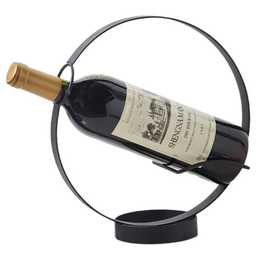 002B003 Creative Wine Rack Iron Metal Single Wine Bottle Holder for Home Office Decoration - Black - 1