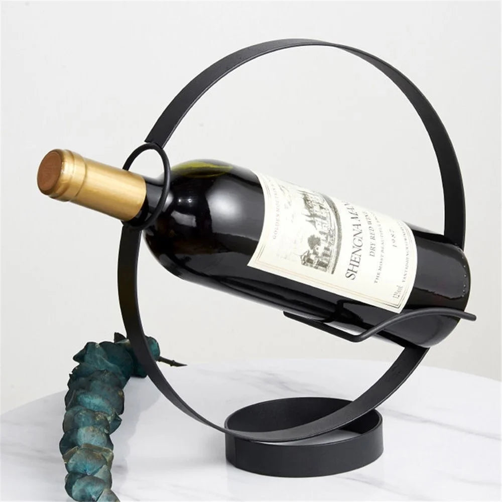 002B003 Creative Wine Rack Iron Metal Single Wine Bottle Holder for Home Office Decoration - Black - 2