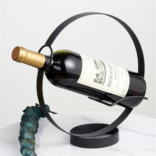 002B003 Creative Wine Rack Iron Metal Single Wine Bottle Holder for Home Office Decoration - Black - 2