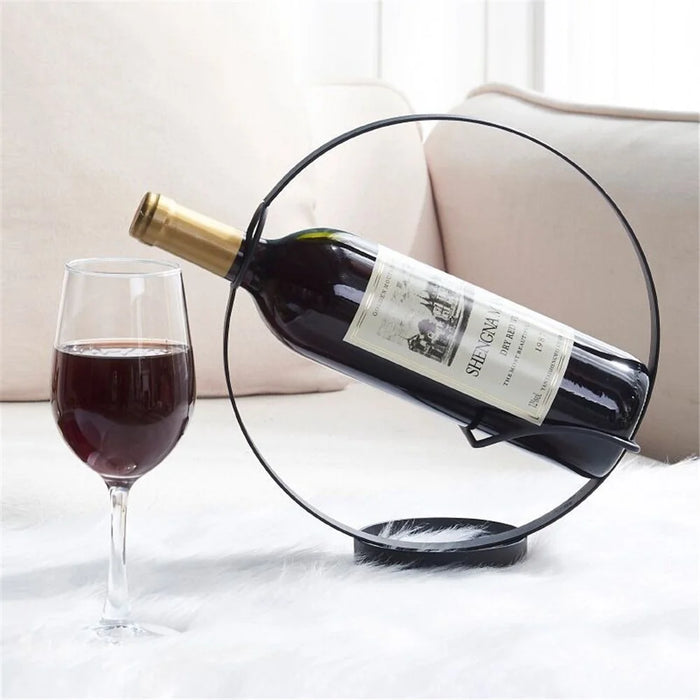 002B003 Creative Wine Rack Iron Metal Single Wine Bottle Holder for Home Office Decoration - Black - 3