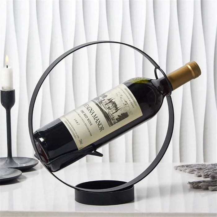 002B003 Creative Wine Rack Iron Metal Single Wine Bottle Holder for Home Office Decoration - Black - 4