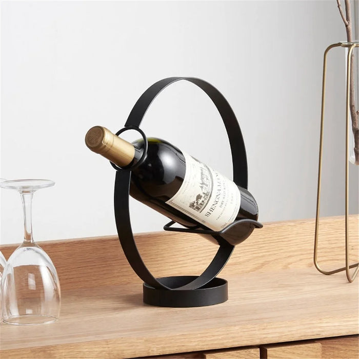 002B003 Creative Wine Rack Iron Metal Single Wine Bottle Holder for Home Office Decoration - Black - 5