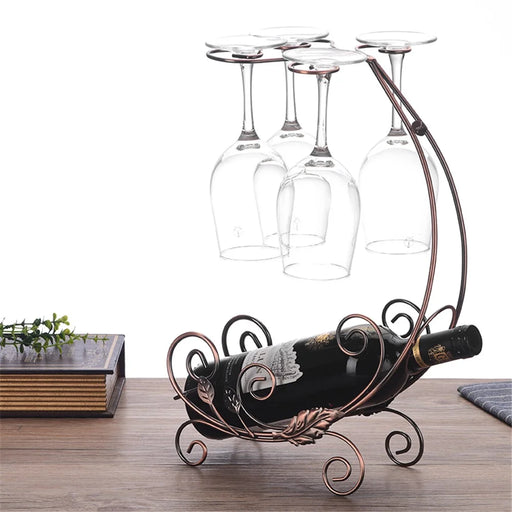 002A013-4 Red Wine Display Rack Wine Bottle 4-Cup Holder Home Decoration - Bronze - 2