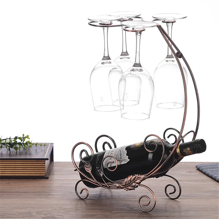 002A013-4 Red Wine Display Rack Wine Bottle 4-Cup Holder Home Decoration - Bronze - 2