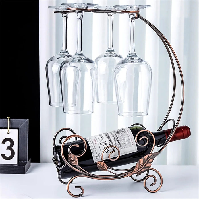 002A013-4 Red Wine Display Rack Wine Bottle 4-Cup Holder Home Decoration - Bronze - 3