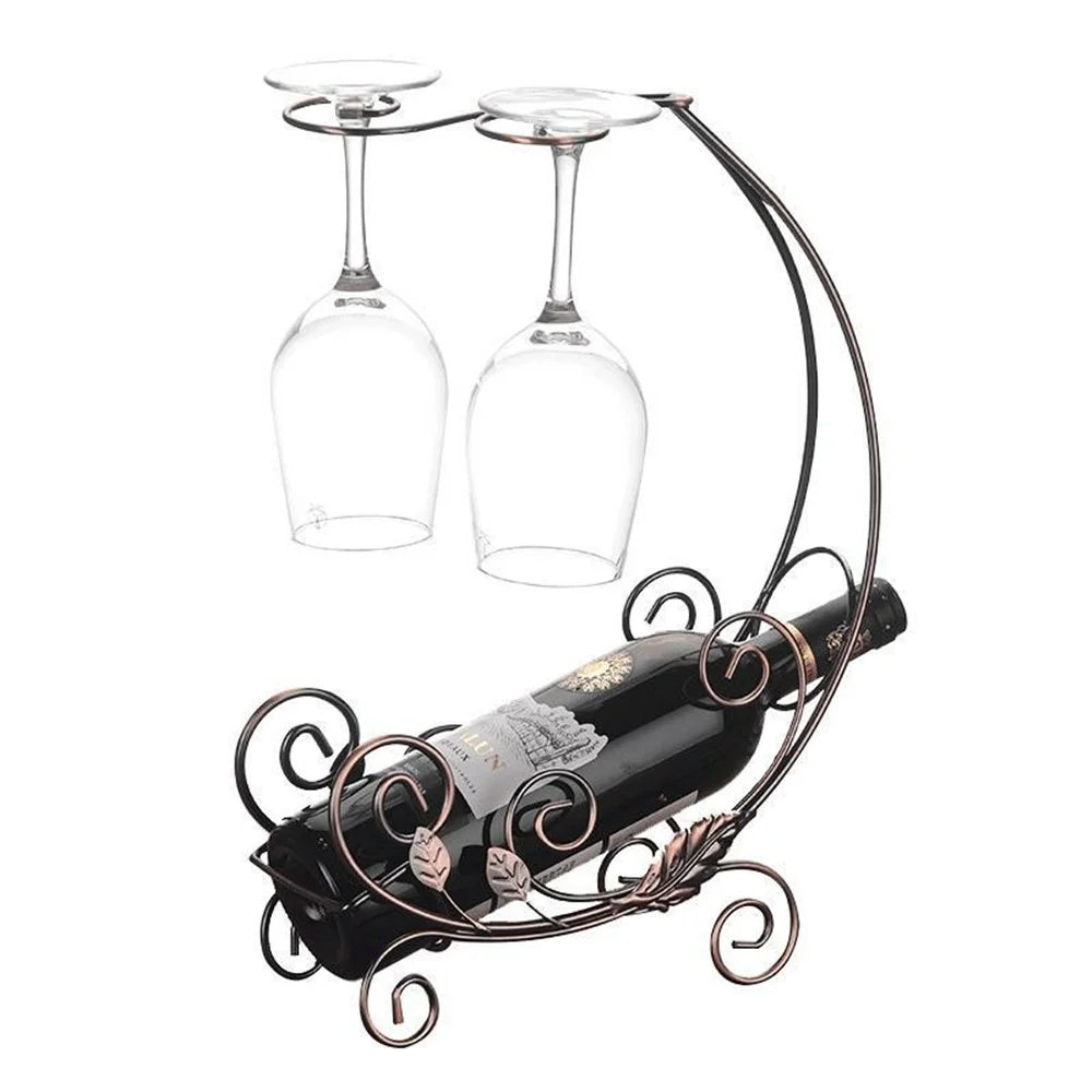 002A013-2 Red Wine Iron Art Display Rack Wine Bottle Dual Cup Holder Home Decoration - Bronze - 1