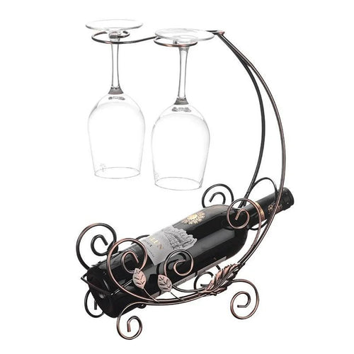 002A013-2 Red Wine Iron Art Display Rack Wine Bottle Dual Cup Holder Home Decoration - Bronze - 1