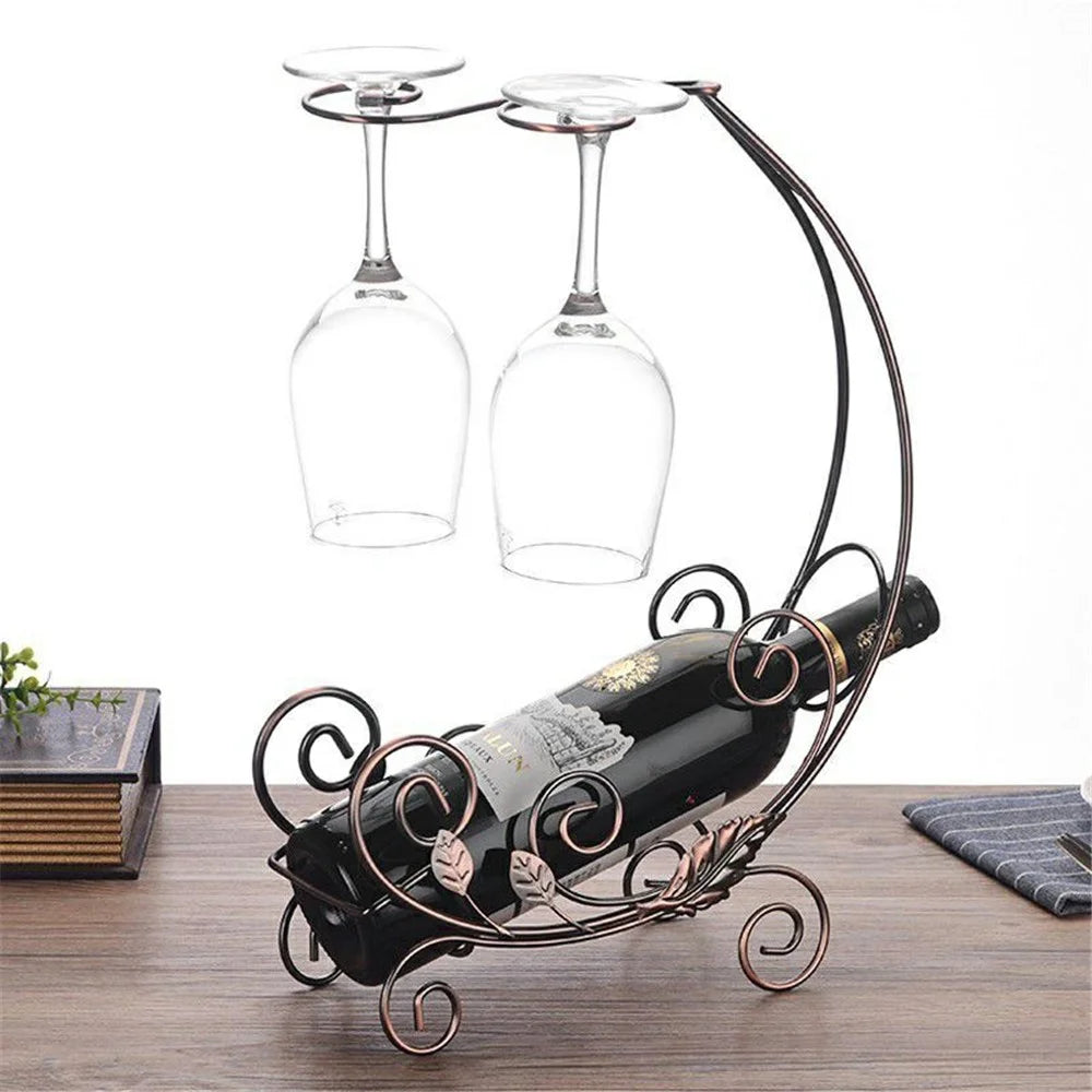 002A013-2 Red Wine Iron Art Display Rack Wine Bottle Dual Cup Holder Home Decoration - Bronze - 2