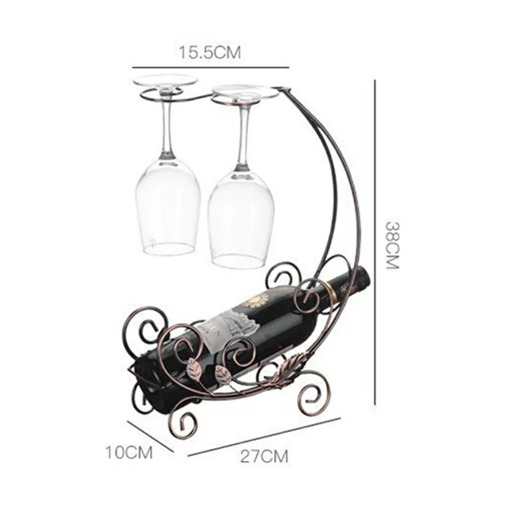 002A013-2 Red Wine Iron Art Display Rack Wine Bottle Dual Cup Holder Home Decoration - Bronze - 5