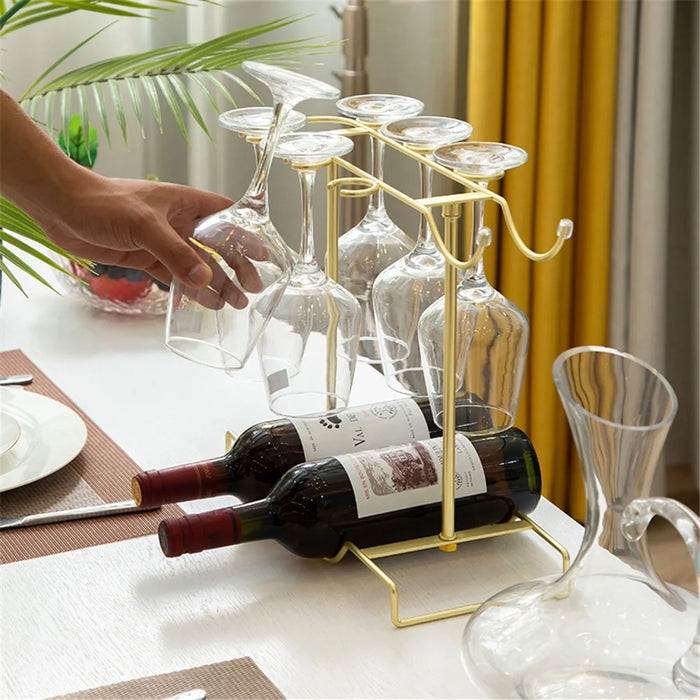 002A032 Red Wine Cup Holder Rack Decanter Hanger Stand for 2 Bottles + 6 Glasses - 3