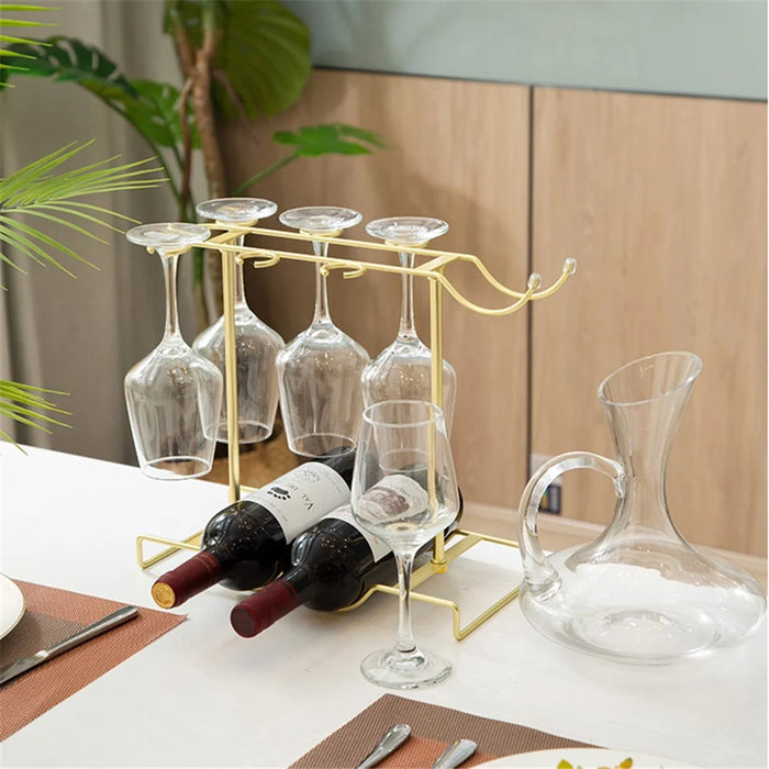 002A032 Red Wine Cup Holder Rack Decanter Hanger Stand for 2 Bottles + 6 Glasses - 4