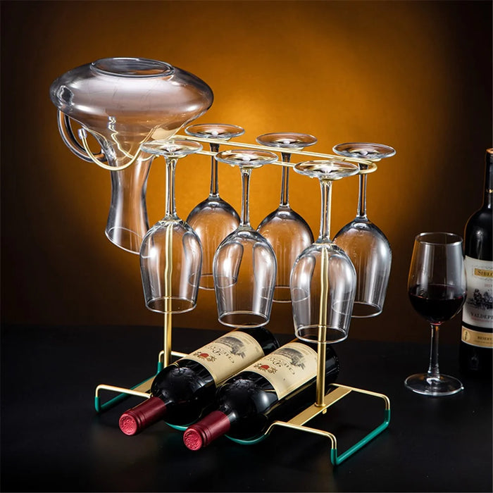 002A032 Red Wine Cup Holder Rack Decanter Hanger Stand for 2 Bottles + 6 Glasses - 6