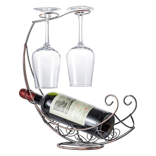 002A005 Creative Red Wine Iron Wire Display Rack Wine Bottle Dual Cup Holder - Bronze - 1