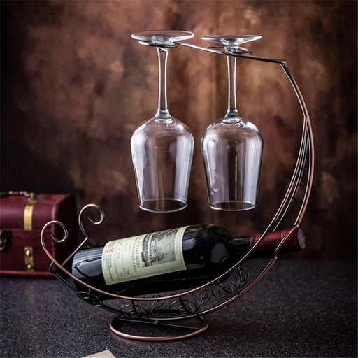 002A005 Creative Red Wine Iron Wire Display Rack Wine Bottle Dual Cup Holder - Bronze - 2