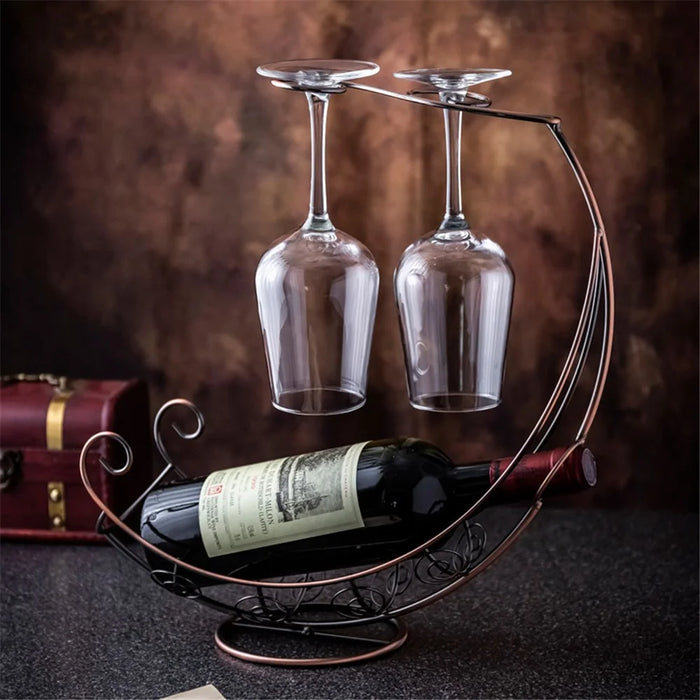 002A005 Creative Red Wine Iron Wire Display Rack Wine Bottle Dual Cup Holder - Bronze - 2