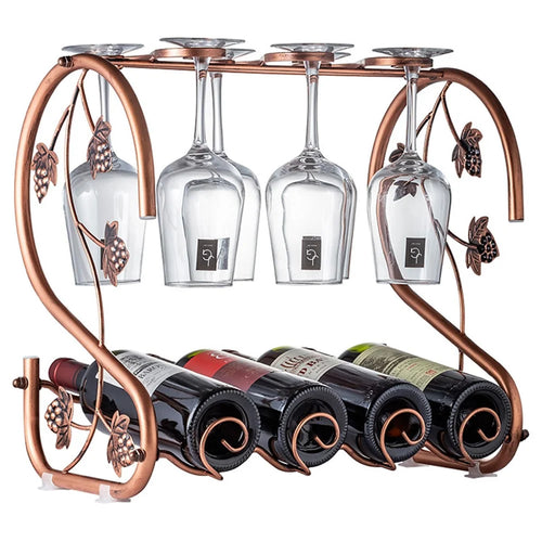 002A003 Red Wine Iron Art Display Rack Decorative Wine Bottles Glass Cups Holder - 1