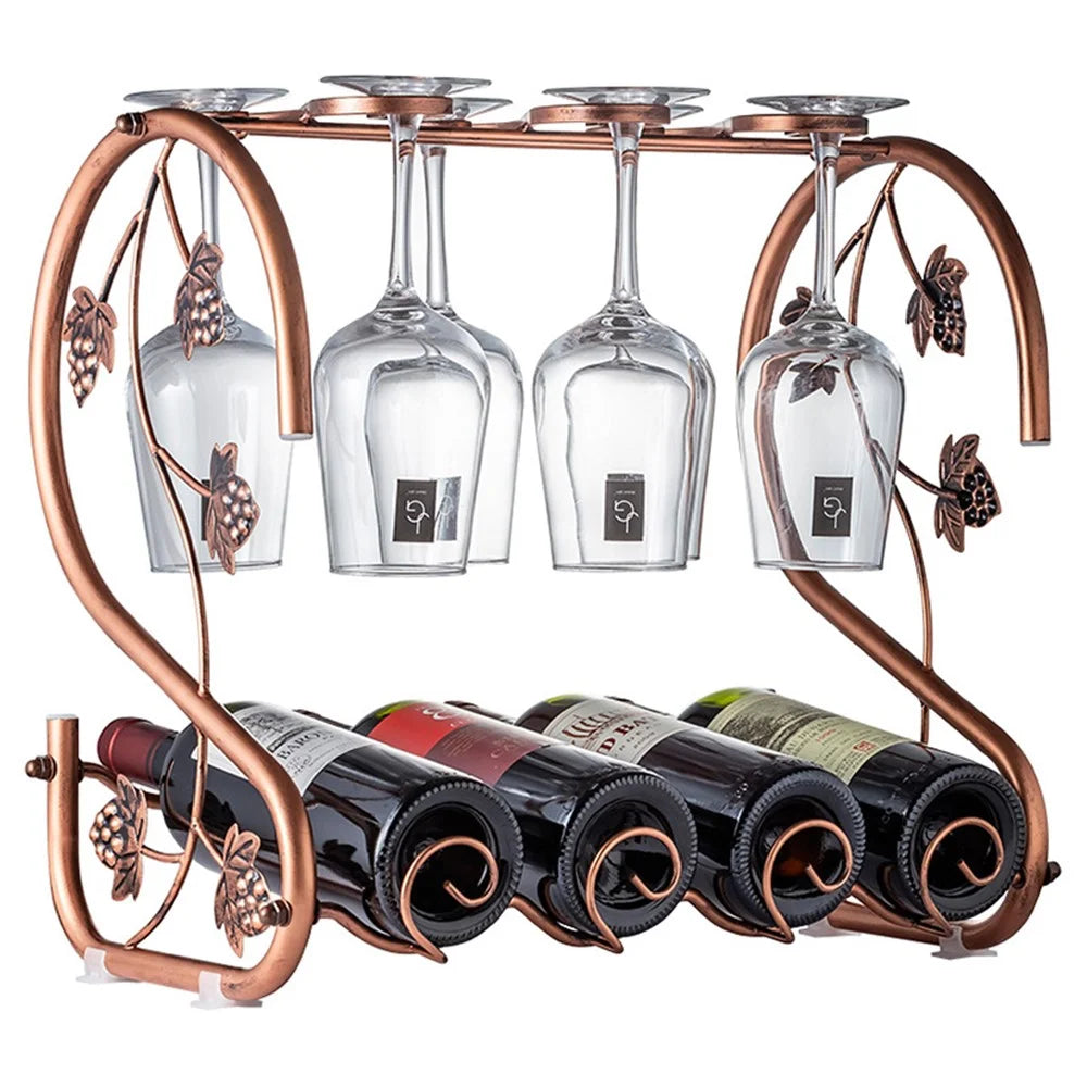 002A003 Red Wine Iron Art Display Rack Decorative Wine Bottles Glass Cups Holder - 1