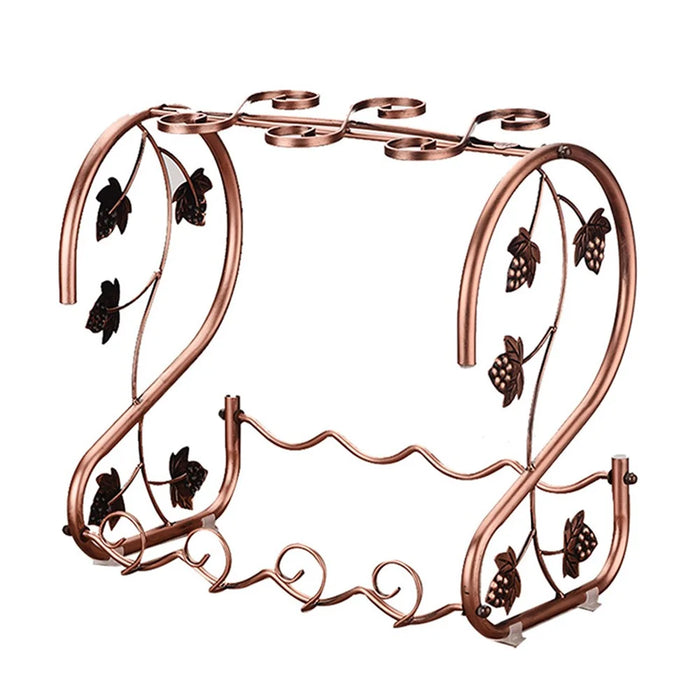 002A003 Red Wine Iron Art Display Rack Decorative Wine Bottles Glass Cups Holder - 2