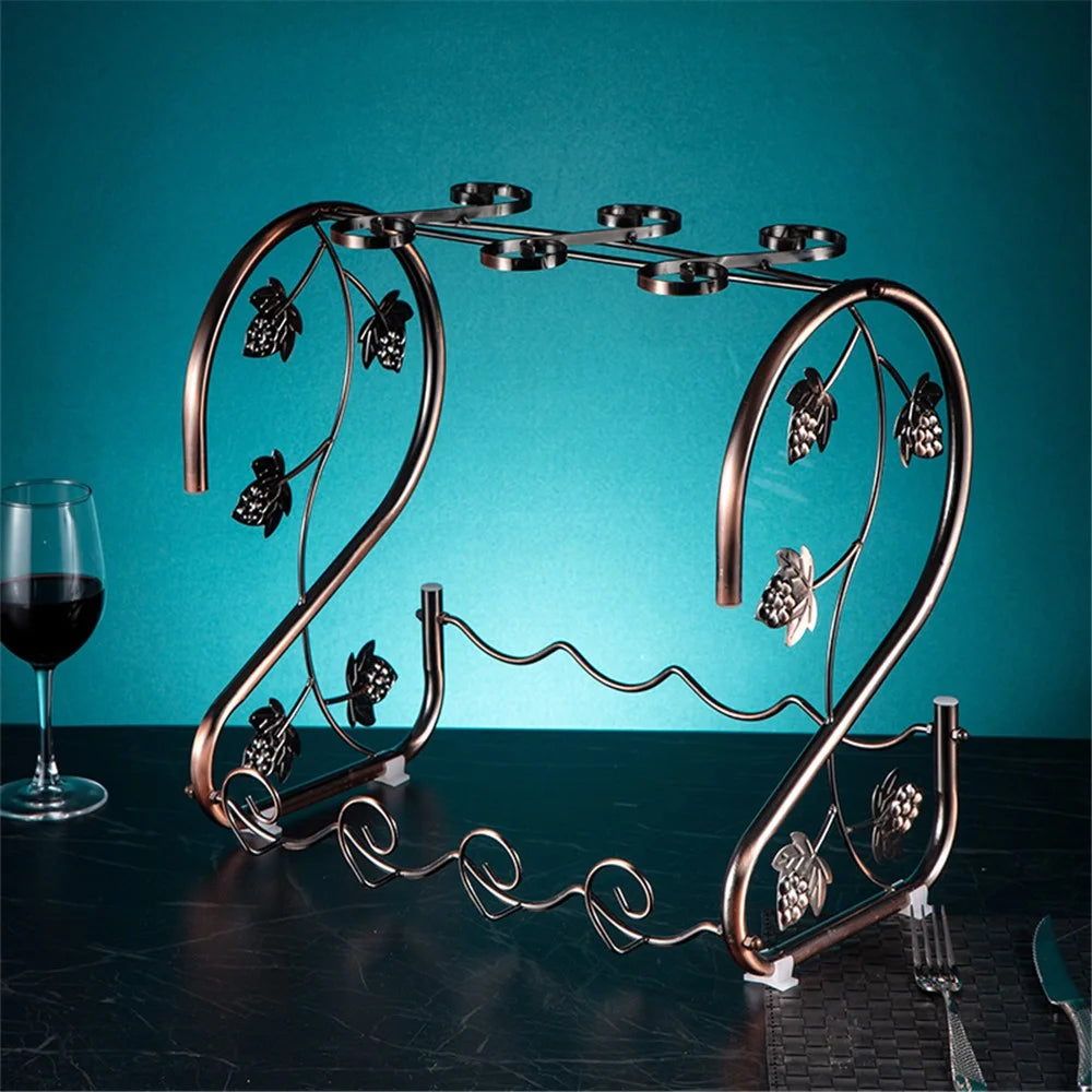 002A003 Red Wine Iron Art Display Rack Decorative Wine Bottles Glass Cups Holder - 4