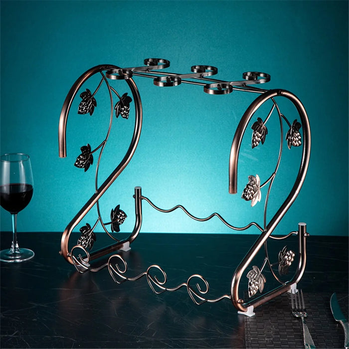 002A003 Red Wine Iron Art Display Rack Decorative Wine Bottles Glass Cups Holder - 4