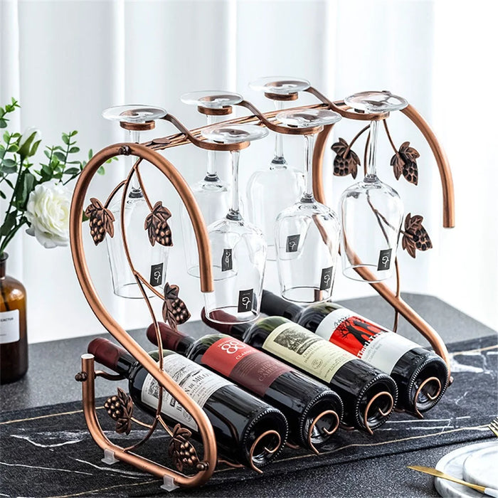 002A003 Red Wine Iron Art Display Rack Decorative Wine Bottles Glass Cups Holder - 5