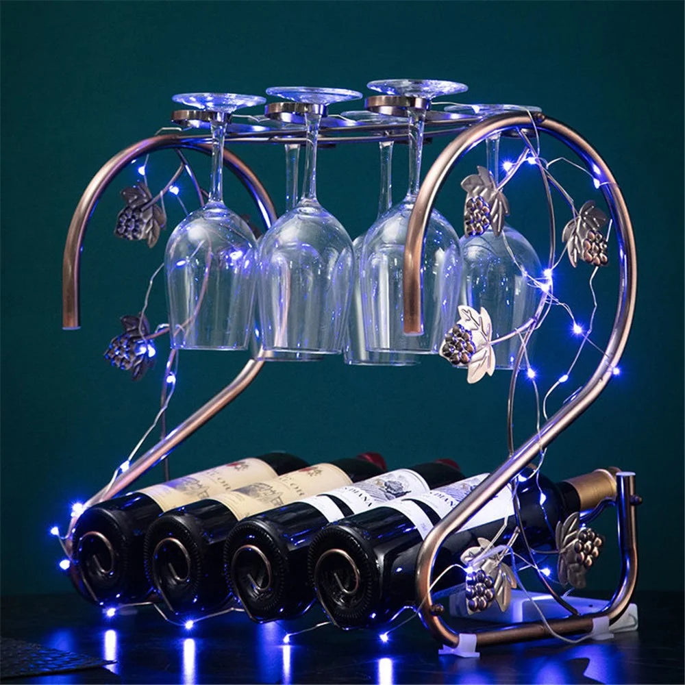 002A003 Red Wine Iron Art Display Rack Decorative Wine Bottles Glass Cups Holder - 6