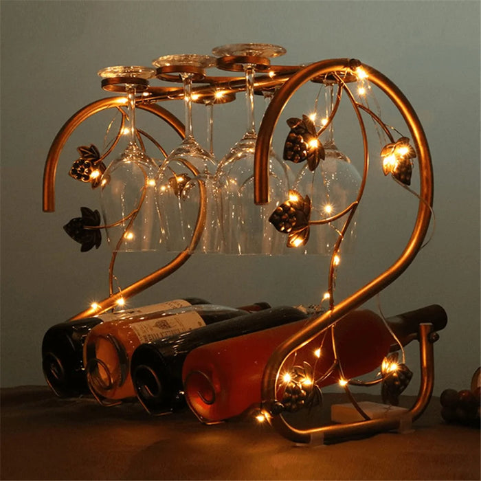 002A003 Red Wine Iron Art Display Rack Decorative Wine Bottles Glass Cups Holder - 7