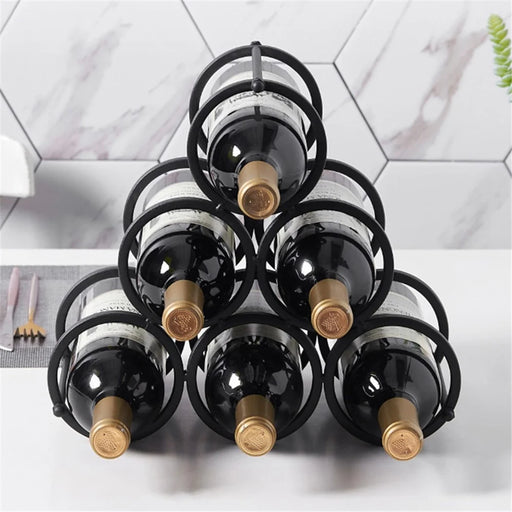 002B025 6 Bottle Wine Rack Free Standing Metal Wine Bottle Storage Shelf for Home Bar - 2