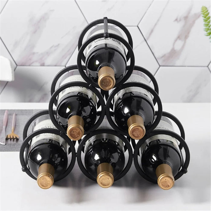 002B025 6 Bottle Wine Rack Free Standing Metal Wine Bottle Storage Shelf for Home Bar - 2