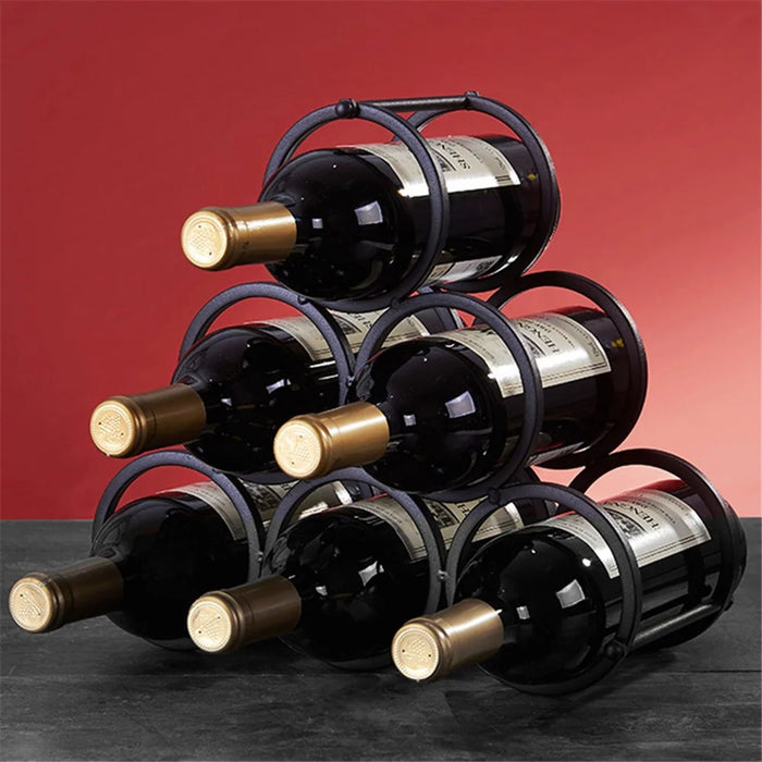 002B025 6 Bottle Wine Rack Free Standing Metal Wine Bottle Storage Shelf for Home Bar - 4